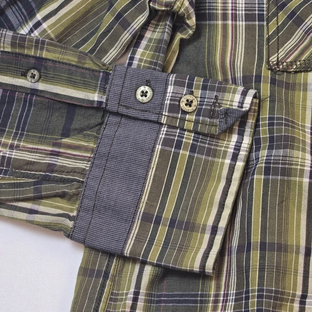 English Laundry Blaque Label Mens XL Plaid Button Down Shirt Olive Green Cotton